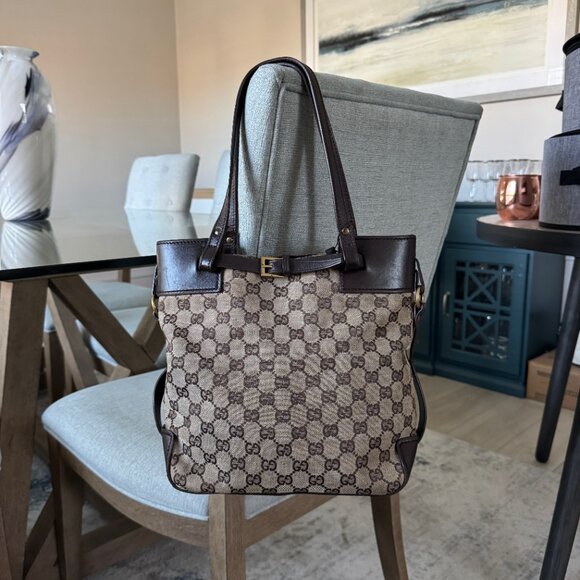 Gucci GG CANVAS Vintage Buckle Tote Brown Small - Picture 14 of 15